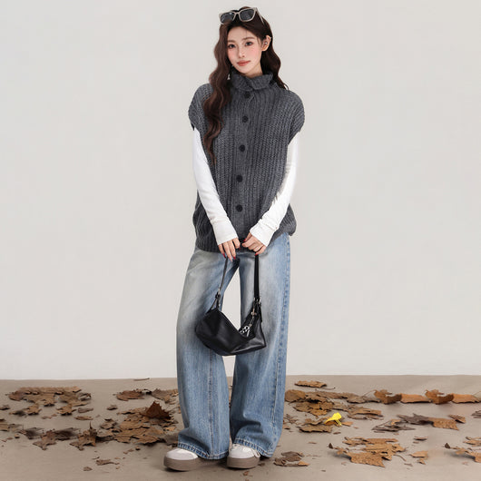 Chaleco Tejido Gris con Solapa - Abrigo Cálido para Mujer Otoño e Invierno - Image 5