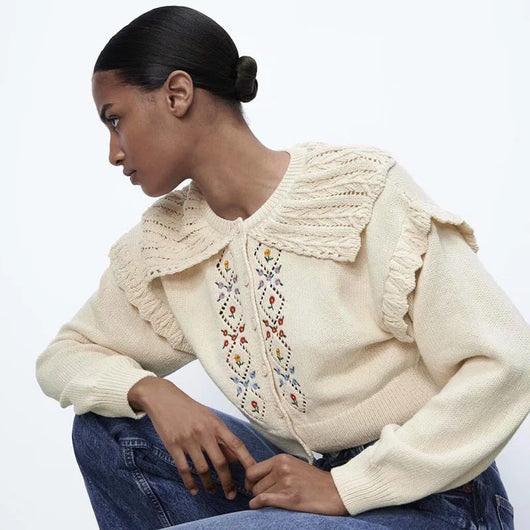 Cardigan Tejido Calado con Cuello Hueco para Otoño Temprano - Image 11