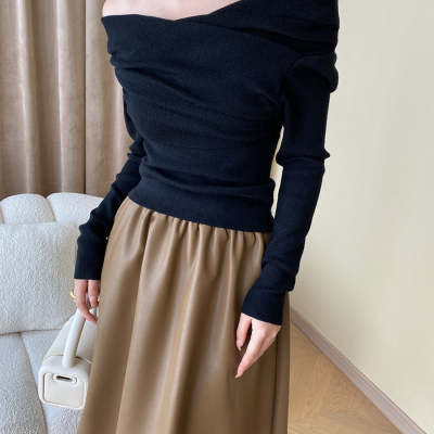Blusa de Punto Asimétrica Estilo Francés con Hombros Descubiertos - Image 7