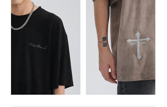 Blusa Soltinha de Manga Curta com Patches de Camurça - Estilo Urbano Trendy