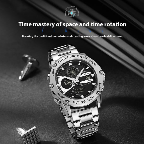 Reloj Empresarial Doble Pantalla Luminoso Resistente al Agua