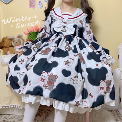 Vestido Milk Bear Cuello Marinero Manga Larga Azul Marino - Image 8