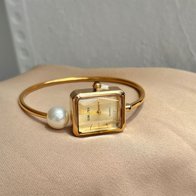 Reloj Pulsera Lujo Perla Cuadrada Dorado para Mujer - Image 15