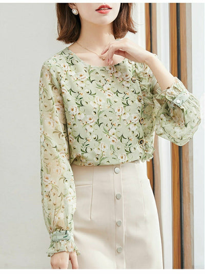 Blusa Larga Estampado Floral en Seda Sintética para Mujer - Image 3