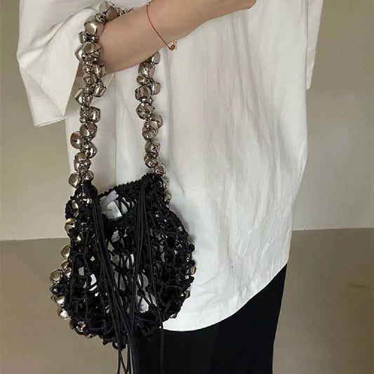 Bolso Bandolera Retro Plateado Oscuro con Diseño Minimalista