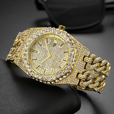 Reloj de Cadena Cubana Hip Hop con Diamantes de Hielo Estilo Urbano - Image 6