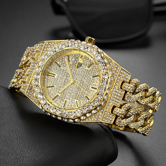 Reloj de Cadena Cubana Hip Hop con Diamantes de Hielo Estilo Urbano - Image 6