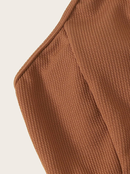 Traje de Baño Mujer Cintura Alta Marrón con Abertura - Image 8