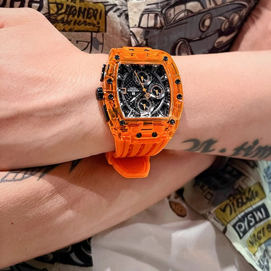 Reloj Deportivo con Correa de Silicona Transparente y Esfera Colorida Resistente al Agua