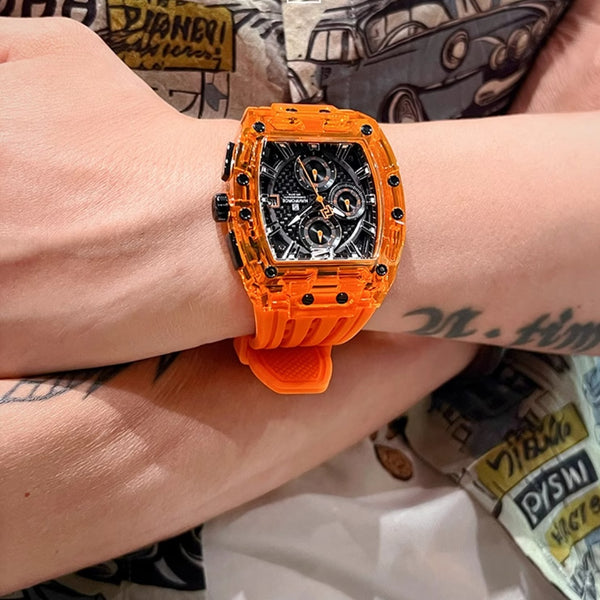 Reloj Deportivo con Correa de Silicona Transparente y Esfera Colorida Resistente al Agua