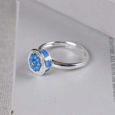 Anillo de Plata con Cloisonné Azul y Mantra de Seis Caracteres - Image 9