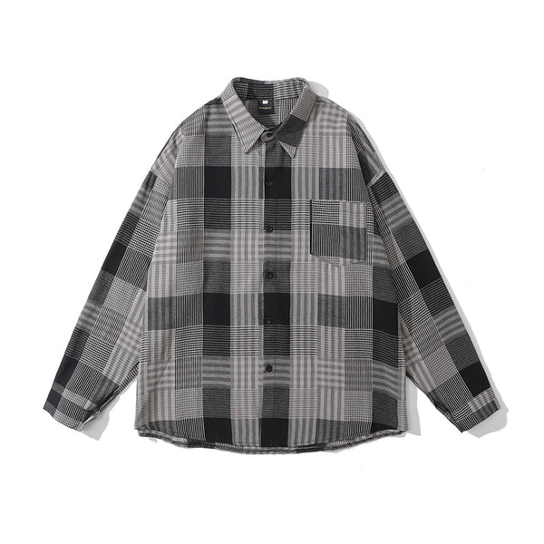 Camisa Retro a Cuadros Suelta de Manga Larga para Hombre