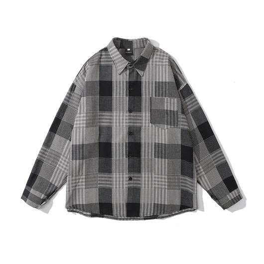 Camisa Retro a Cuadros Suelta de Manga Larga para Hombre