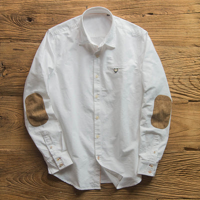 Camisa Slim Fit Retro para Hombre con Parches de Gamuza y Costuras Decorativas - Image 6
