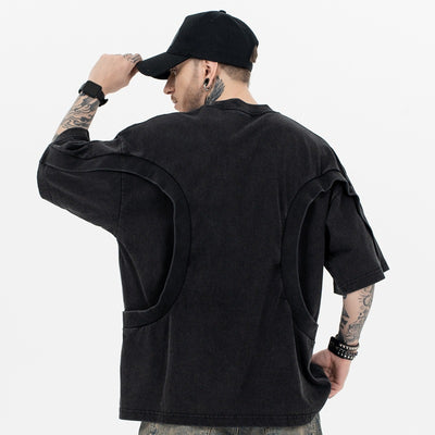 Camiseta Suelta de Cuello Redondo con Detalles de Deconstrucción - Diseño Europeo Minimalista - Image 4