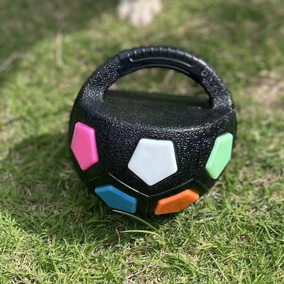 Black and white soccer ball dog toy with a textured handle, designed for interactive play and self-amusement. - Image 18
