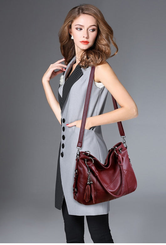 Bolso Bandolera de Cuero PU con Detalles de Costura y Borlas para Mujer - Image 19