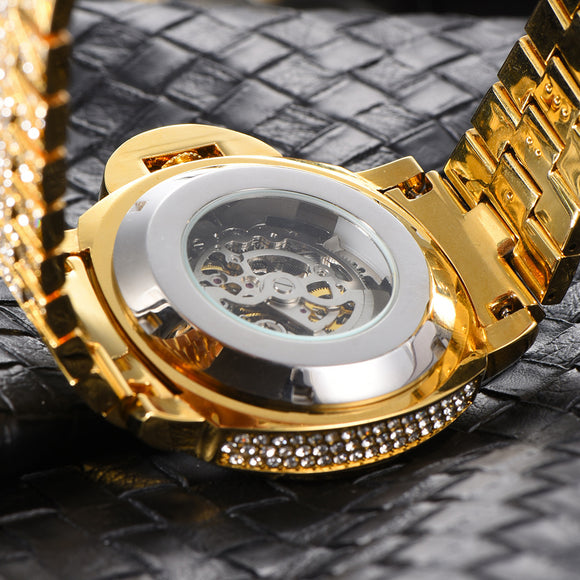 Reloj Mecánico Hombre Diamante Completo Fondo Hueco Luminoso