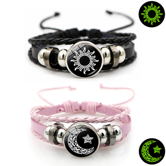 Pulsera de Cuero para Parejas Sol y Luna - Símbolos del Amor Eterno
