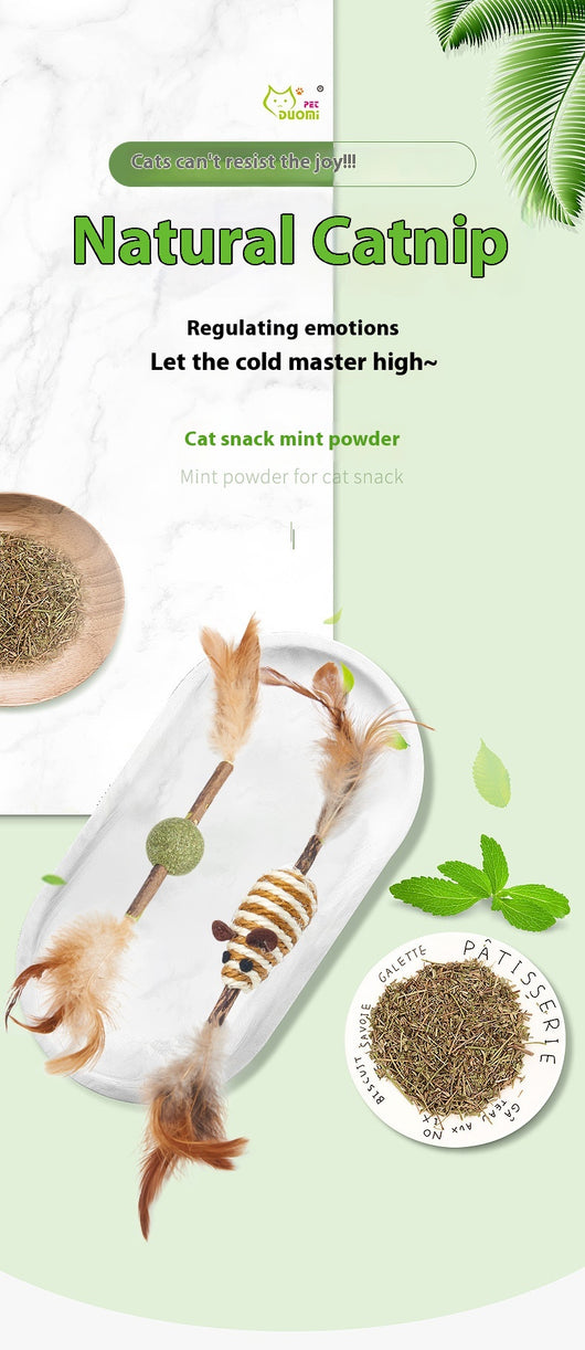 Feather and sisal cat toy with a wooden stick, green sisal ball, and brown feathers for molar cleaning. - Image 21