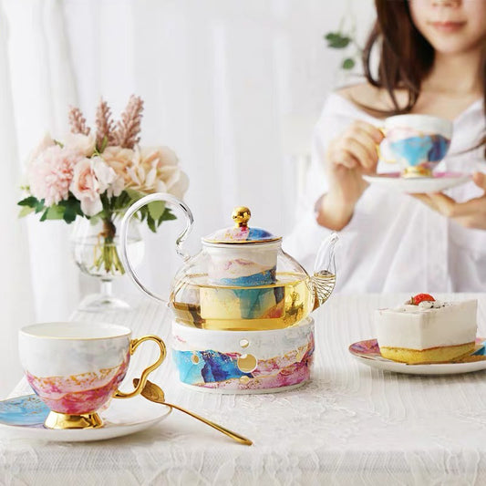 Juego de Tazas de Té en Cerámica y Vidrio con Diseño Floral Inglés - Image 2