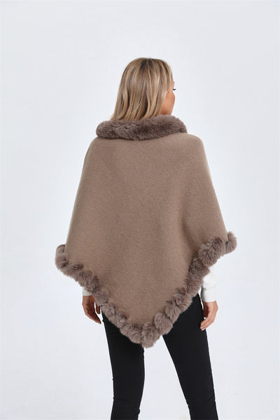 Poncho Tipo Capa de Punto Grueso con Cuello de Pelaje - Image 33