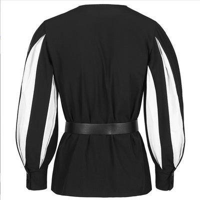 Blusa Retro con Cuello de Encaje y Cierre de Cordones para Mujer - Image 2
