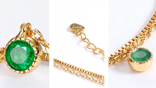Pulsera de Plata Esterlina con Esmeralda Natural de Dos Capas - Image 3