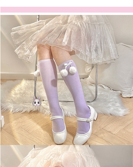 Calcetines de Encaje Estilo Lolita con Moño y Pompón de Pelaje para Otoño - Image 6
