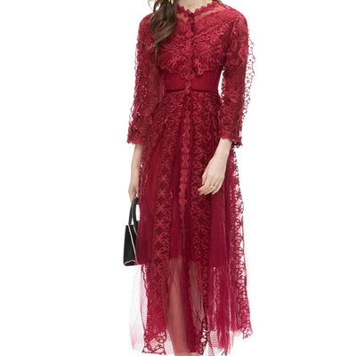 Falda Larga Elegante con Malla Bordada Transparente