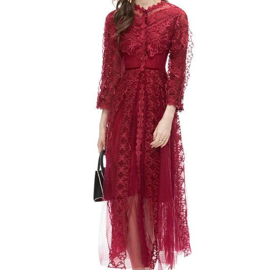Falda Larga Elegante con Malla Bordada Transparente