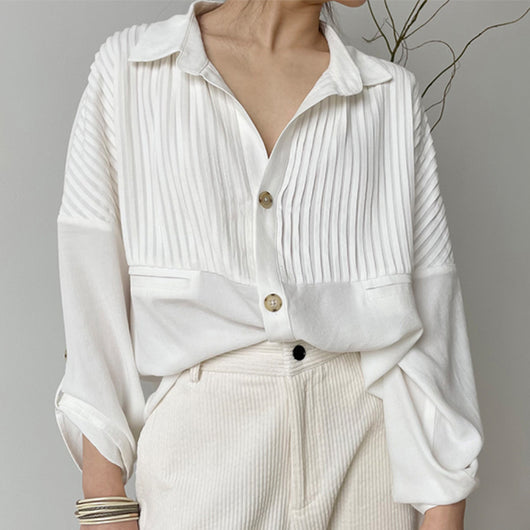 Blusa Blanca con Pliegues y Detalle Pit Strip - Image 6