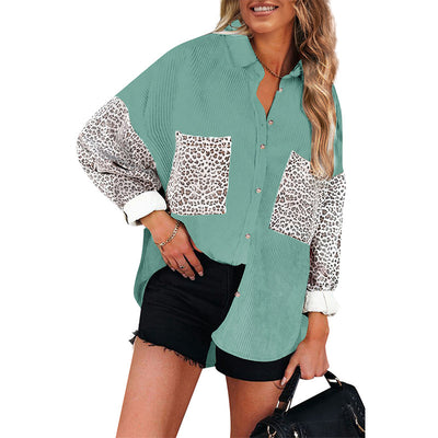 Camisa Suelta de Pana con Estampado Leopardo para Mujer - Image 2