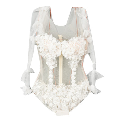 Traje de Baño Enterizo Triangular con Encaje Transparente Bordado - Image 5