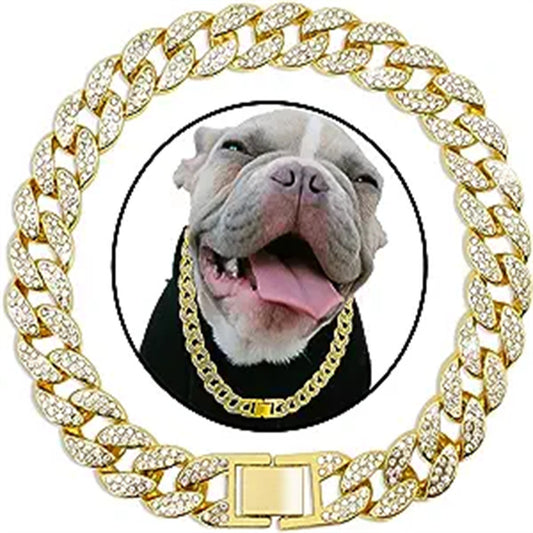 Collar de Lujo para Mascotas con Cadena Cubana y Diamantes - Image 2