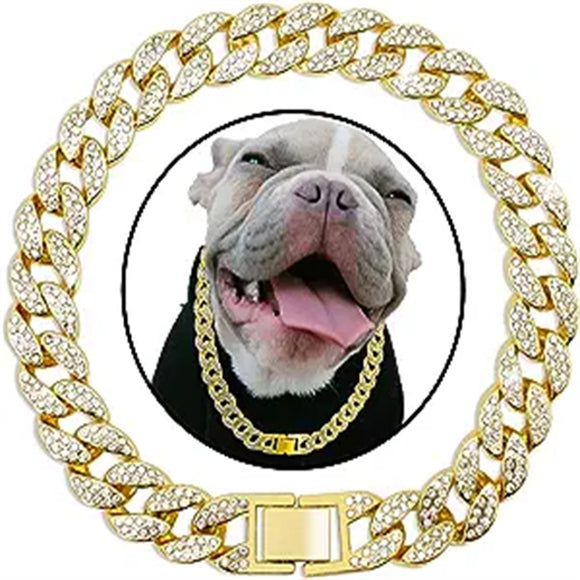 Collar de Lujo para Mascotas con Cadena Cubana y Diamantes