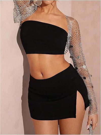 Cardigan de Malla con Lentejuelas y Detalles de Diamantes - Image 8