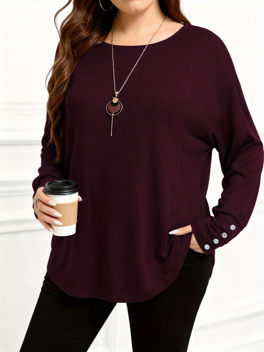 Blusa Casual Talla Grande Manga Larga Color Sólido - Image 5