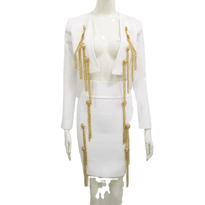 Blusa Larga con Cadena de Botones y Falda Coordinada - Image 3