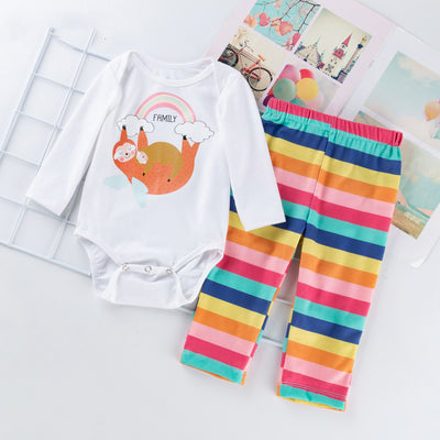 Pijama Infantil Estampado Arcoíris con Pantalón a Rayas - Image 9