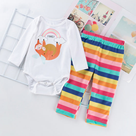 Pijama Infantil Estampado Arcoíris con Pantalón a Rayas - Image 9