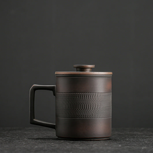 Taza de Cerámica Morada con Filtro y Tapa para Café y Leche - Image 9