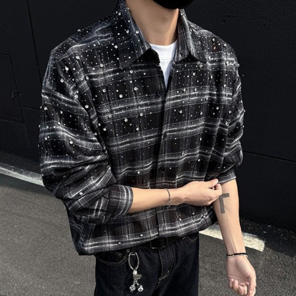 Camisa Retro Hombre con Bordado Estrellado y Detalles de Cristal