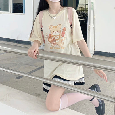 Playera Gato Kawaii Helado - Diseño Cartoon Suave y Cómoda para Verano - Image 10