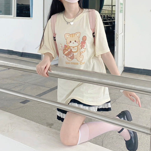 Playera Gato Kawaii Helado - Diseño Cartoon Suave y Cómoda para Verano - Image 10