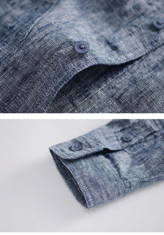 Camisa de Lino Suelta con Cuello Polo Manga Larga para Hombre - Image 10