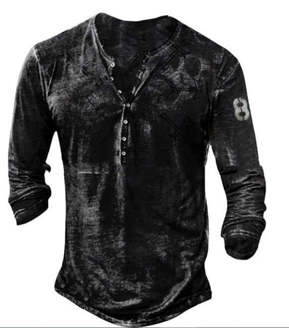 Men's Casual Long Sleeve Shirt with Modern Print