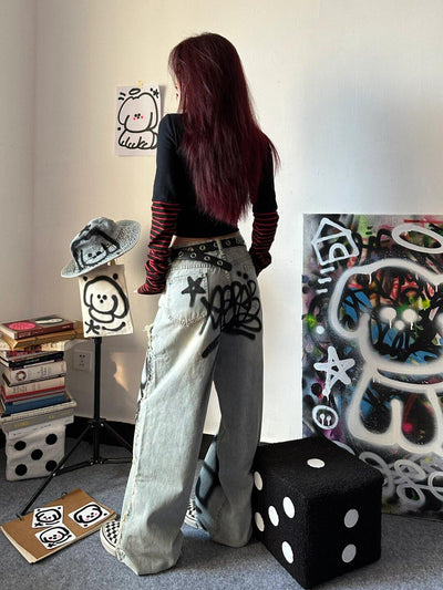 Jeans Sueltos Y2K Graffiti Retro para Mujer - Image 4
