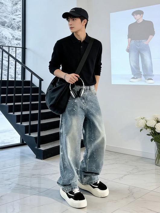Pantalones Rectos Hombre con Detalles de Piedras - Corte Amplio - Image 7