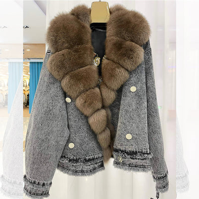 Abrigo Corto Estilo Vaquero con Cuello de Piel para Mujer - Image 17